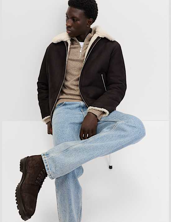 Faux Suede Aviator Jacket