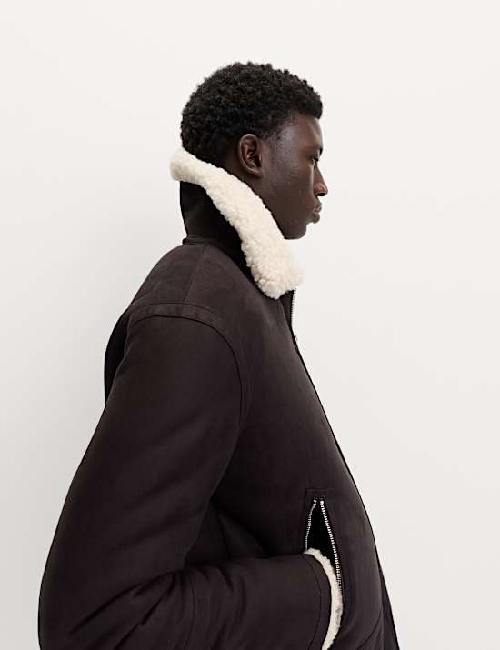 Faux Suede Aviator Jacket