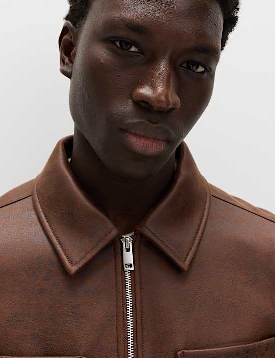 Faux Leather Trucker Jacket