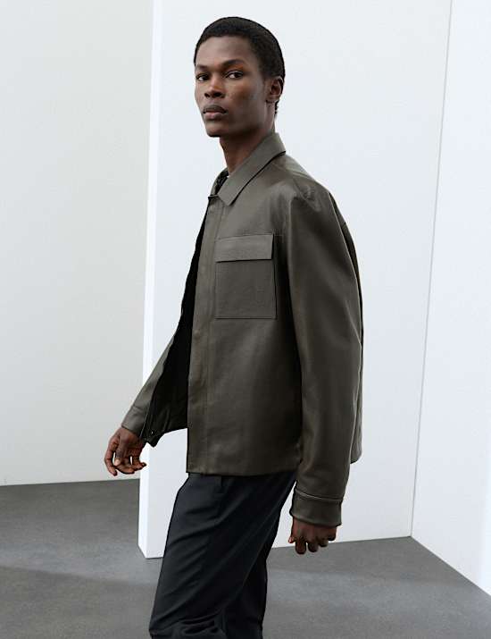 Grained Bonded Leather Overshirt