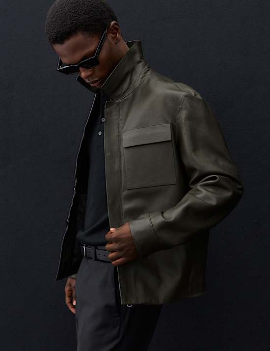 Grained Bonded Leather Overshirt