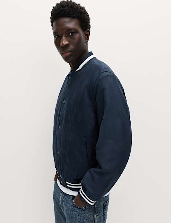 Mock Suede Padded Varsity Bomber Jacket