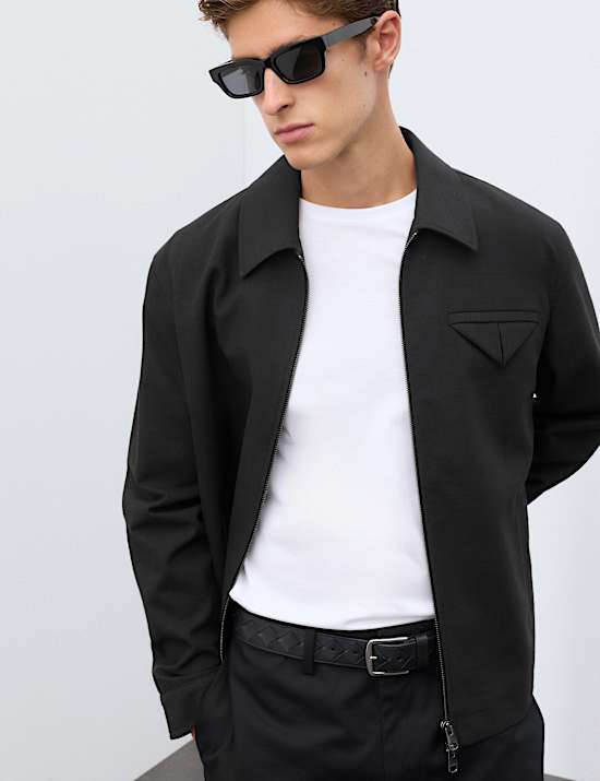 Cotton Rich Textured Harrington Jacket