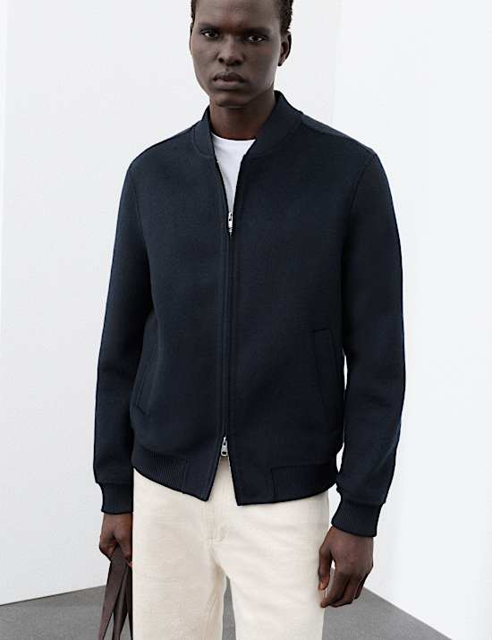 Double-Faced Wool Blend Bomber Jacket
