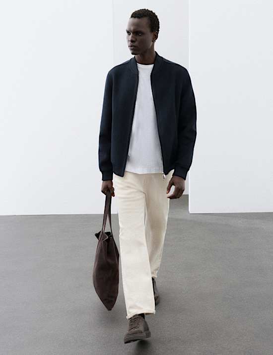Double-Faced Wool Blend Bomber Jacket