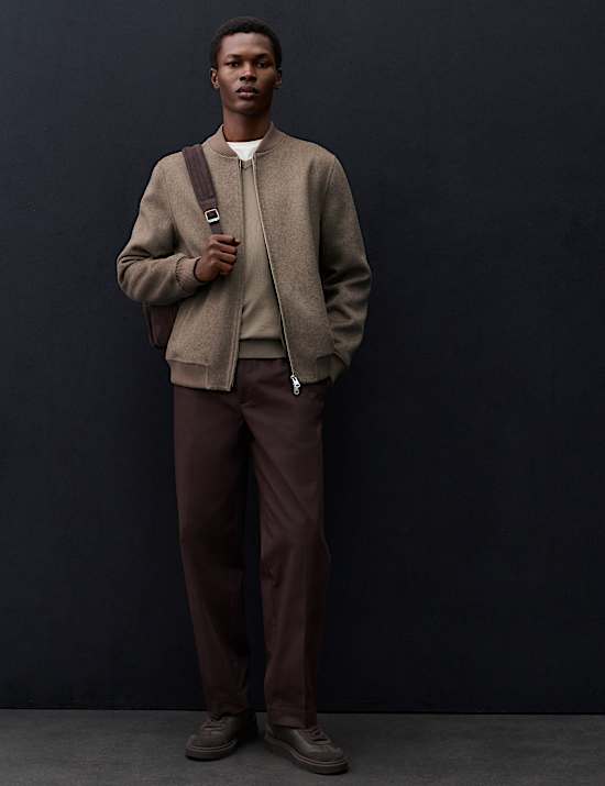 Double-Faced Wool Blend Bomber Jacket