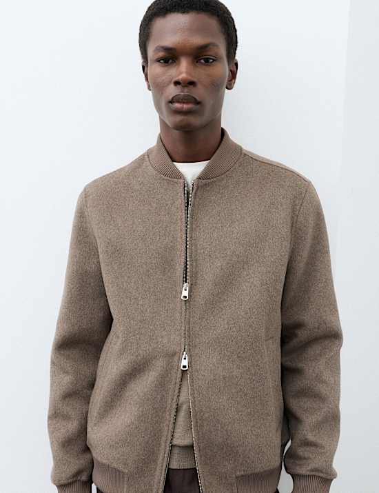 Double-Faced Wool Blend Bomber Jacket