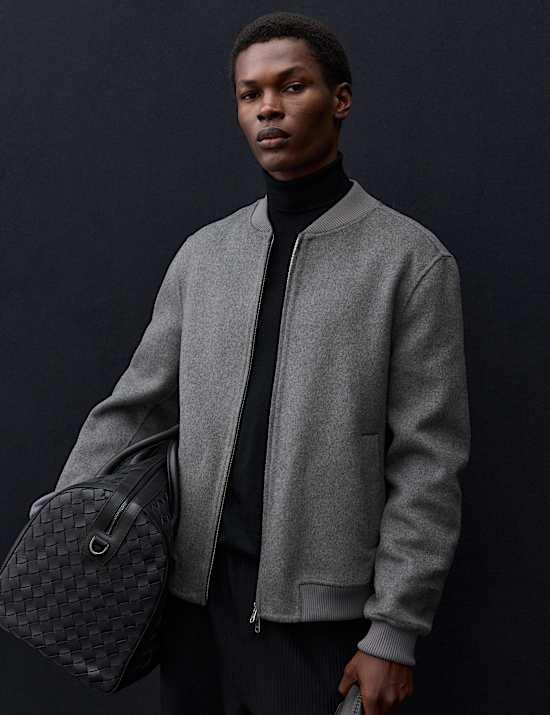Double-Faced Wool Blend Bomber Jacket