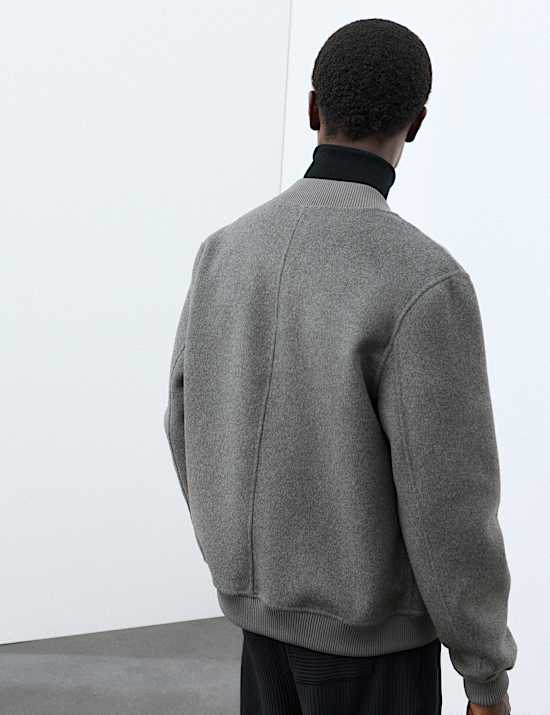 Double-Faced Wool Blend Bomber Jacket