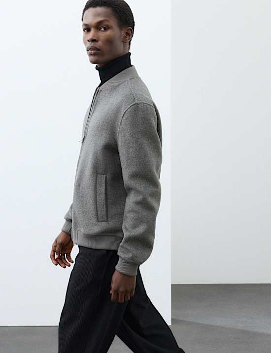 Double-Faced Wool Blend Bomber Jacket