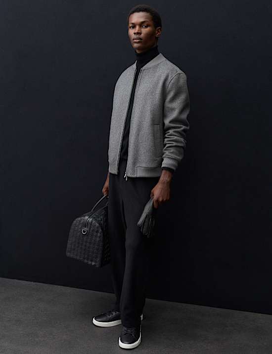 Double-Faced Wool Blend Bomber Jacket