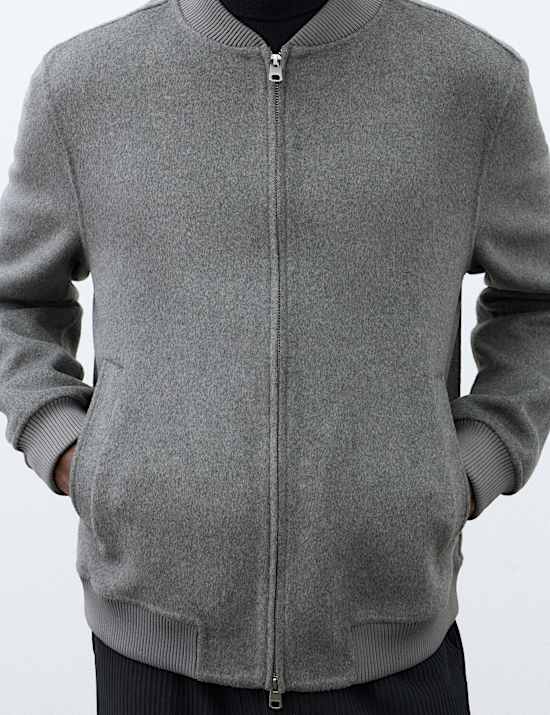 Double-Faced Wool Blend Bomber Jacket