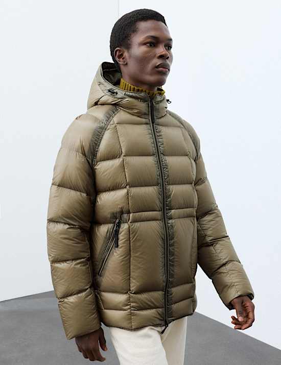"Feather and Down Translucent Puffer Jacket