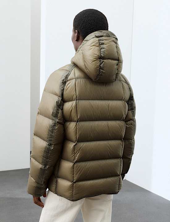 "Feather and Down Translucent Puffer Jacket