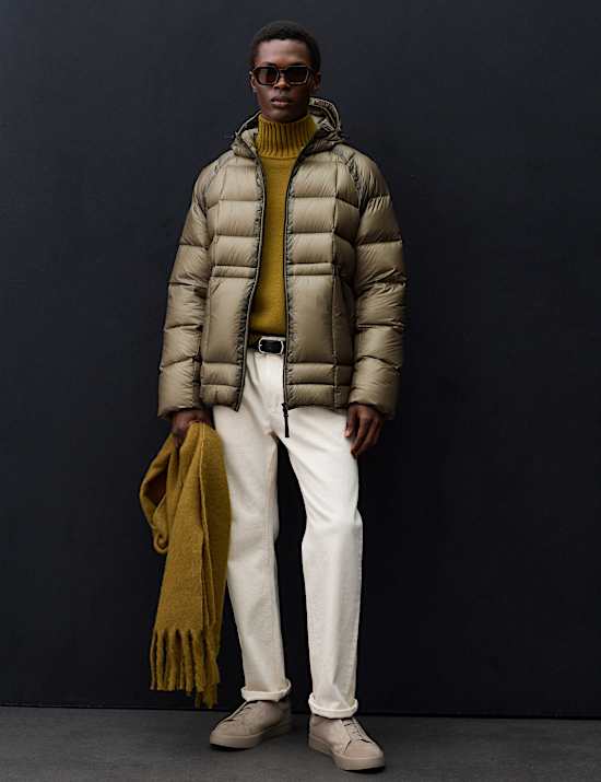 "Feather and Down Translucent Puffer Jacket