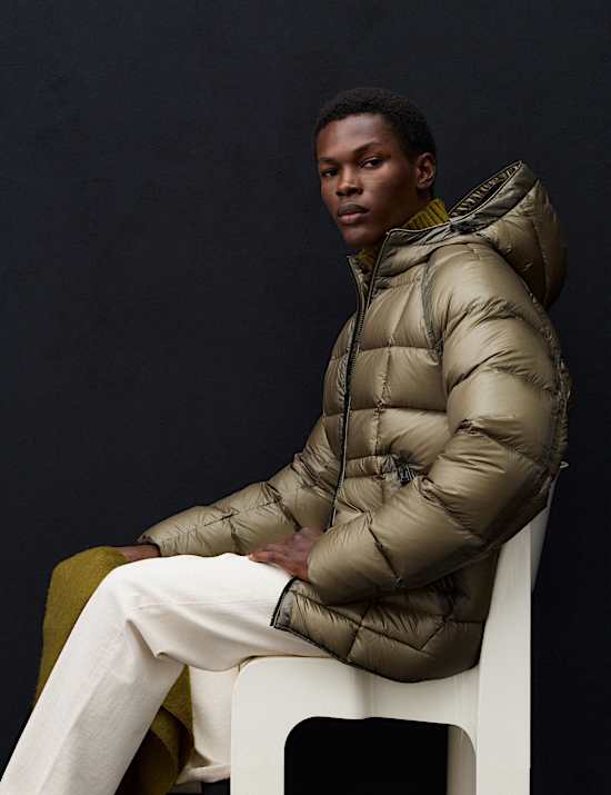 "Feather and Down Translucent Puffer Jacket