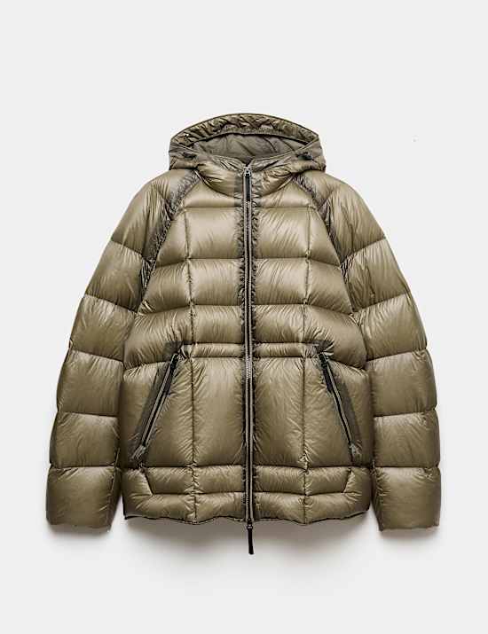 "Feather and Down Translucent Puffer Jacket