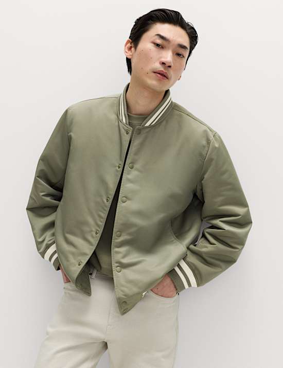 Satin Effect Lightweight Bomber Jacket