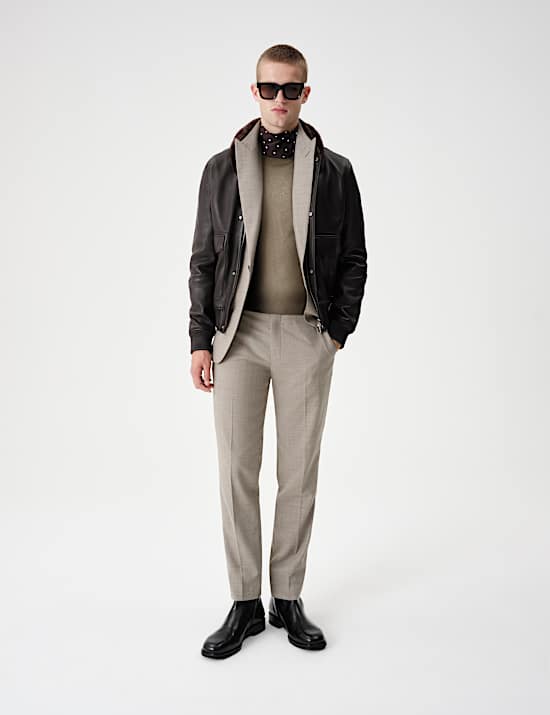 Leather Shearling Collar Bomber Jacket