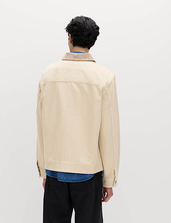 Pure Cotton Contrast Collar Denim Trucker