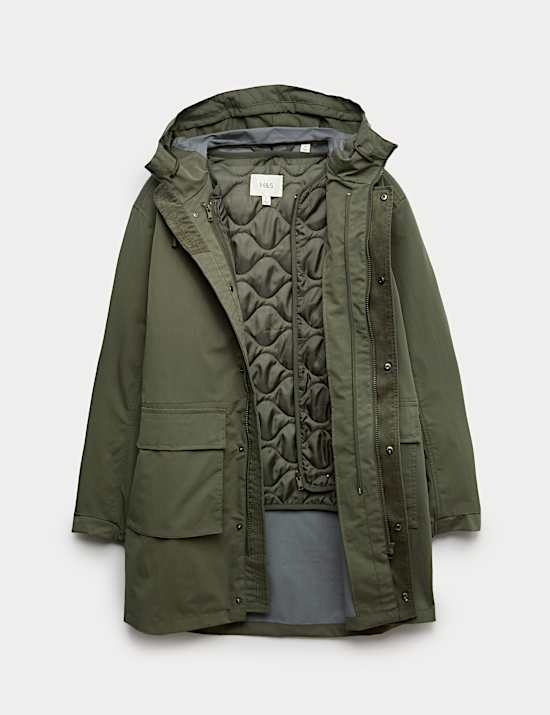 2 in 1 Cotton Rich Washed Hooded Parka Jacket