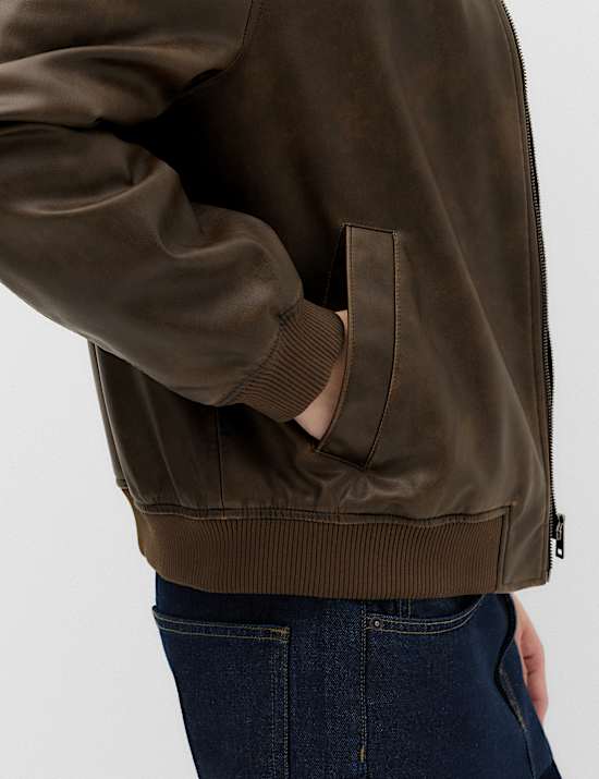 Faux Leather Harrington Jacket