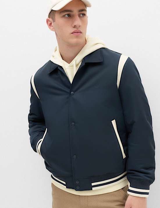 Satin Padded Varsity Bomber Jacket