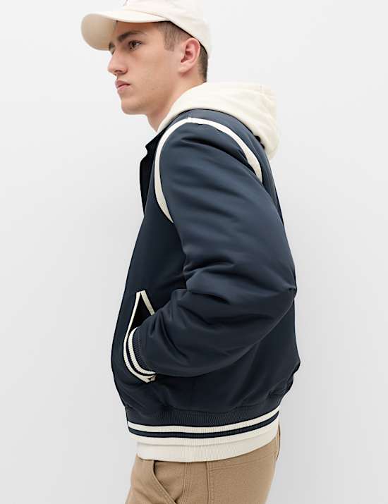 Satin Padded Varsity Bomber Jacket