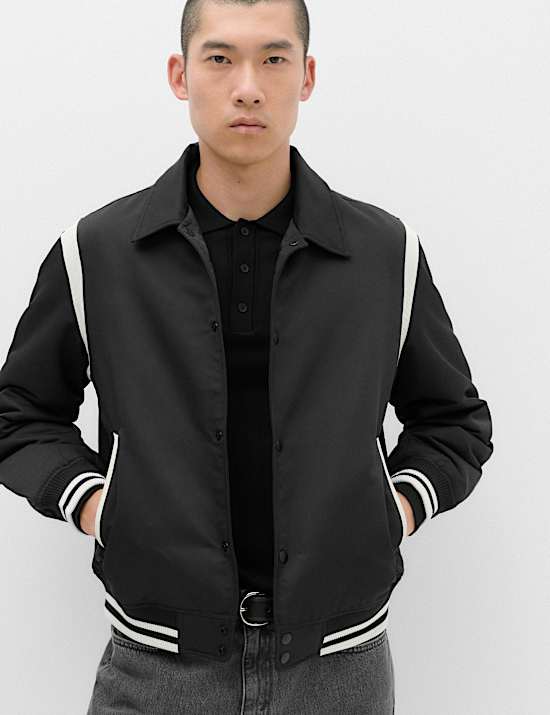 Satin Padded Varsity Bomber Jacket