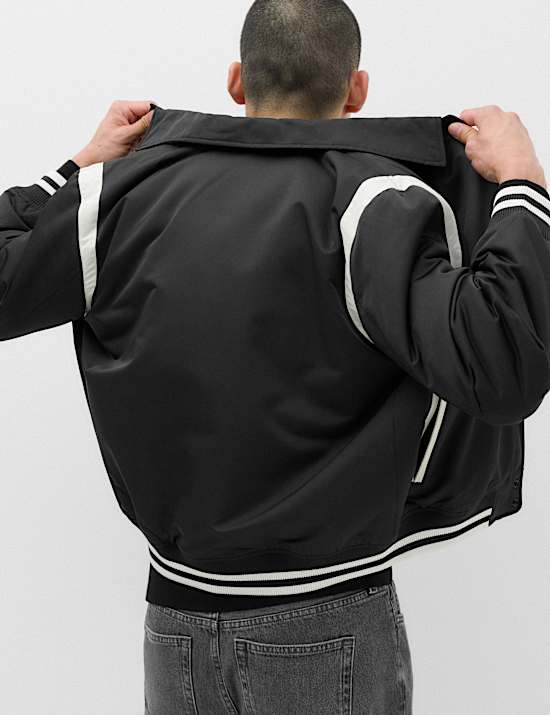 Satin Padded Varsity Bomber Jacket