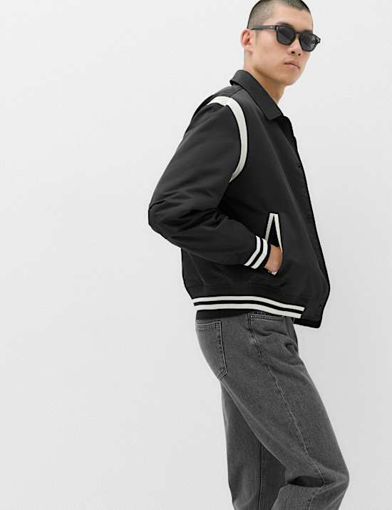 Satin Padded Varsity Bomber Jacket