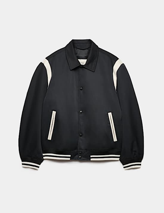 Satin Padded Varsity Bomber Jacket