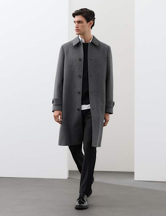 Wool Blend Contrast Collar Car Coat