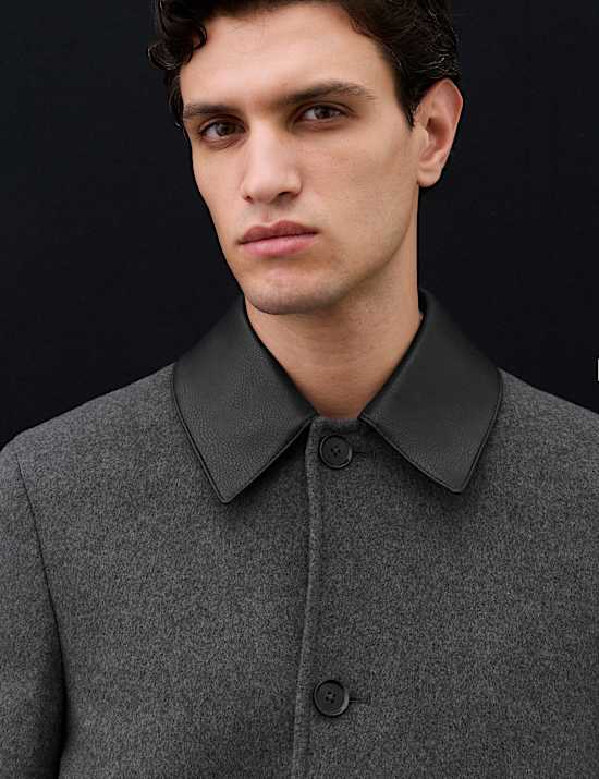 Wool Blend Contrast Collar Car Coat
