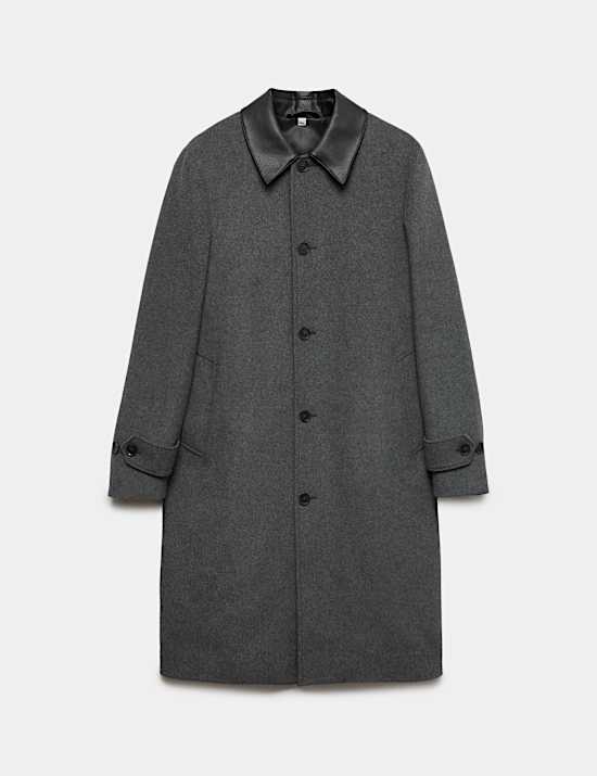 Wool Blend Contrast Collar Car Coat
