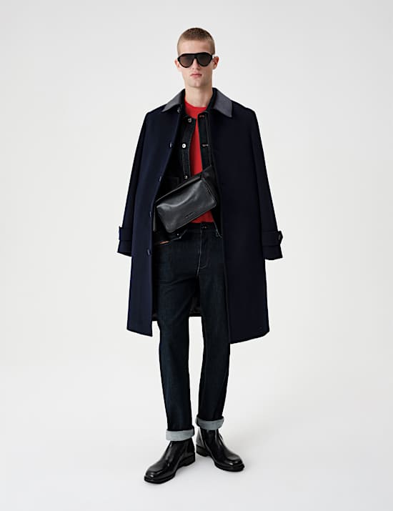 Wool Blend Contrast Collar Car Coat