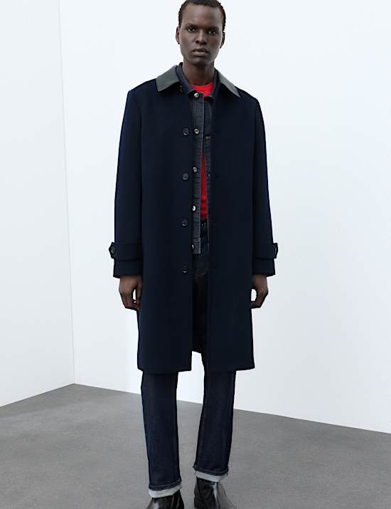 Wool Blend Contrast Collar Car Coat