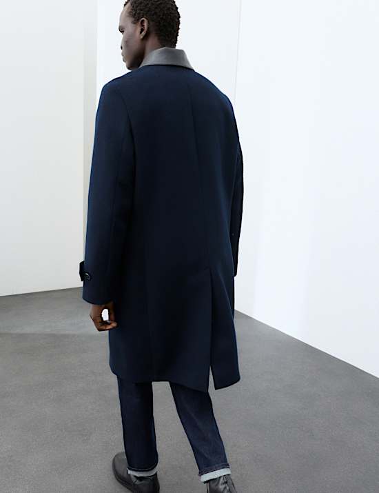 Wool Blend Contrast Collar Car Coat