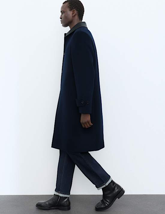 Wool Blend Contrast Collar Car Coat