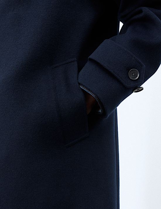 Wool Blend Contrast Collar Car Coat