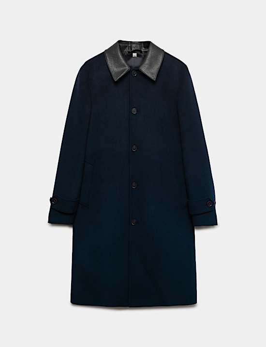 Wool Blend Contrast Collar Car Coat