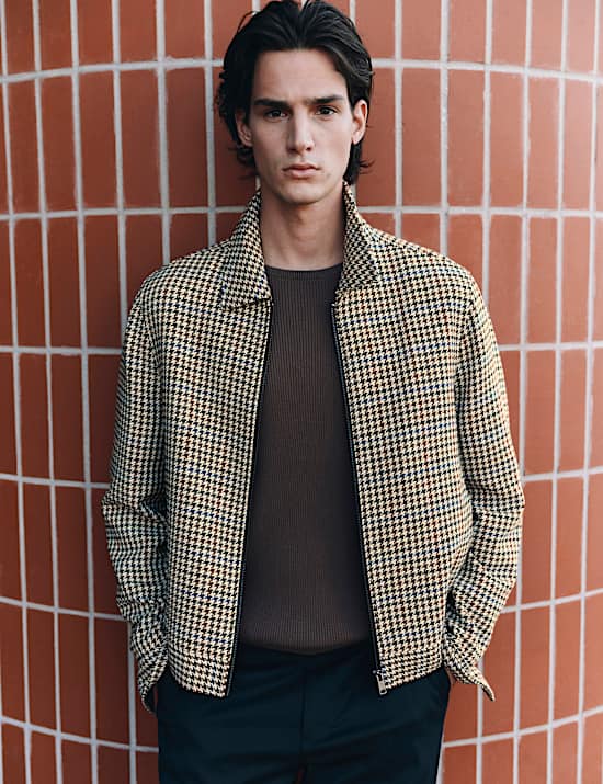 Wool Blend Houndstooth Jacket