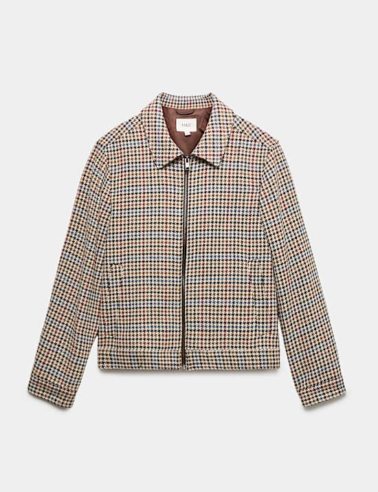 Wool Blend Houndstooth Short Jacket