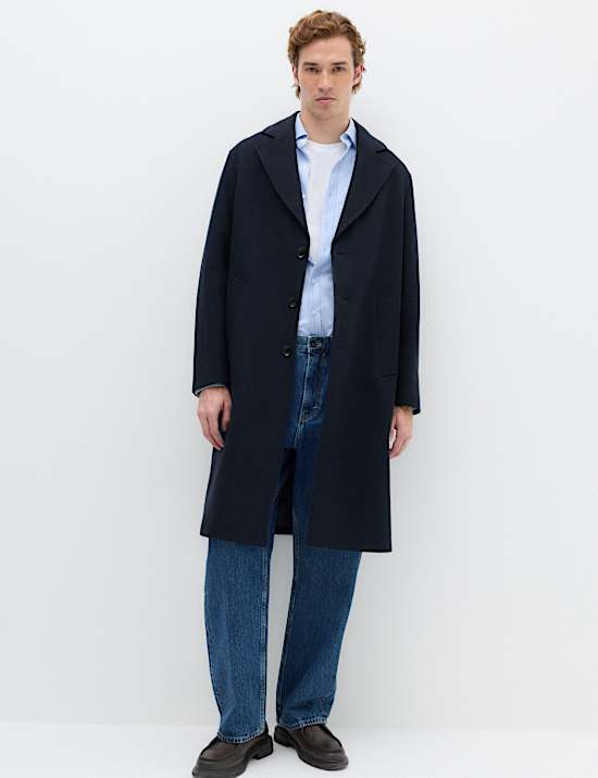 Relaxed Fit Wool Blend Revere Overcoat