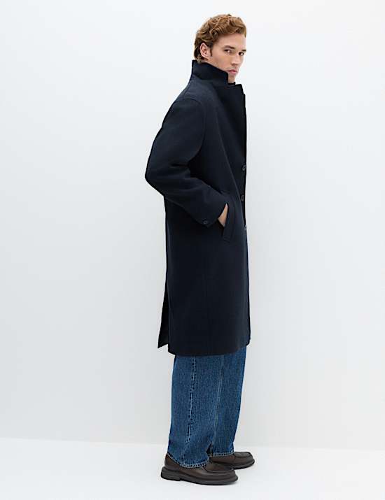 Relaxed Fit Wool Blend Revere Overcoat