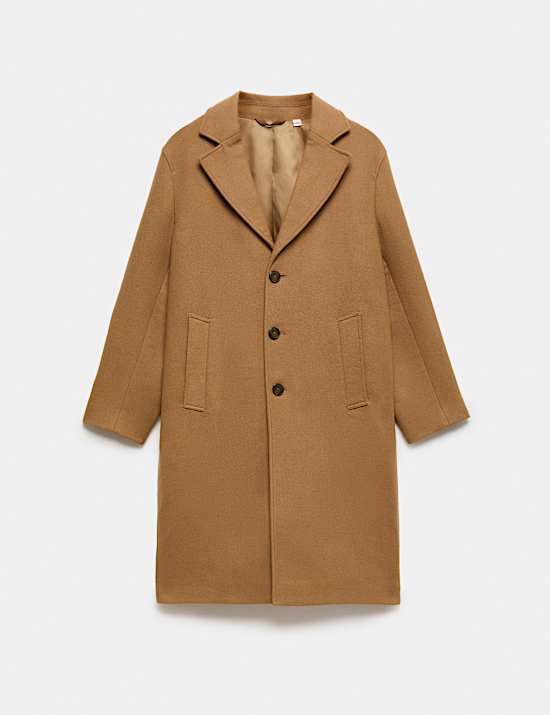 Relaxed Fit Wool Blend Revere Overcoat