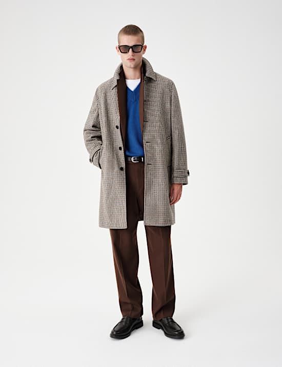 Wool Blend Textured Padded Long Coat