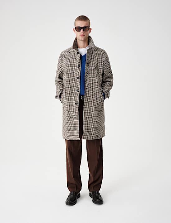 Wool Blend Textured Padded Long Coat