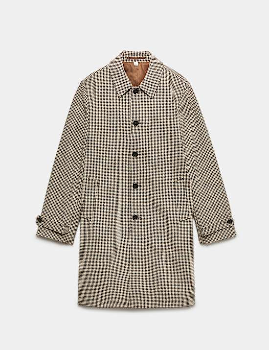 Wool Blend Houndstooth Long Coat