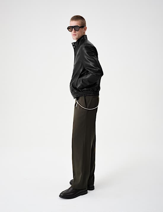 Grained Faux Leather Funnel Neck Jacket